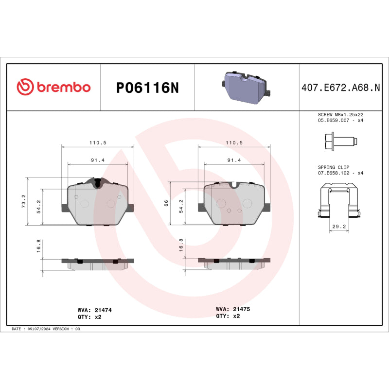 Brembo OE BRE Ceramic Pads Brakes, Rotors & Pads Brake Pads - OE main image