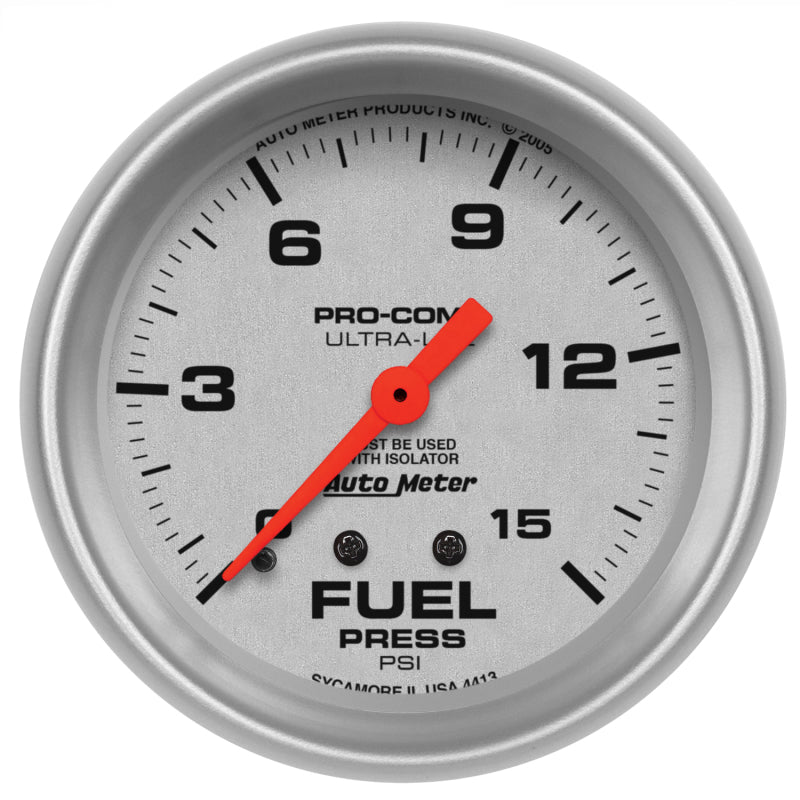 Autometer Gauge, Fuel Pressure, 2 5/8", 15psi, Mechanical w/isolator, Ultra-Lite 4413 Photo - Primary