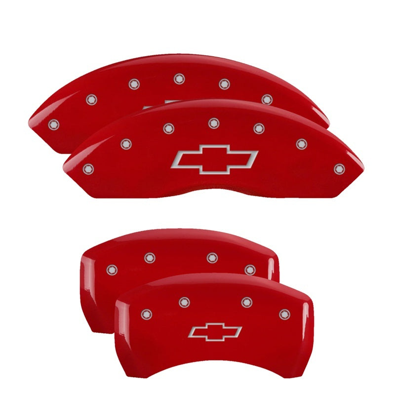 MGP Caliper Covers (set of 4), Engraved Front & Rear Bowtie Red finish 14235SBOWRD Photo - Primary