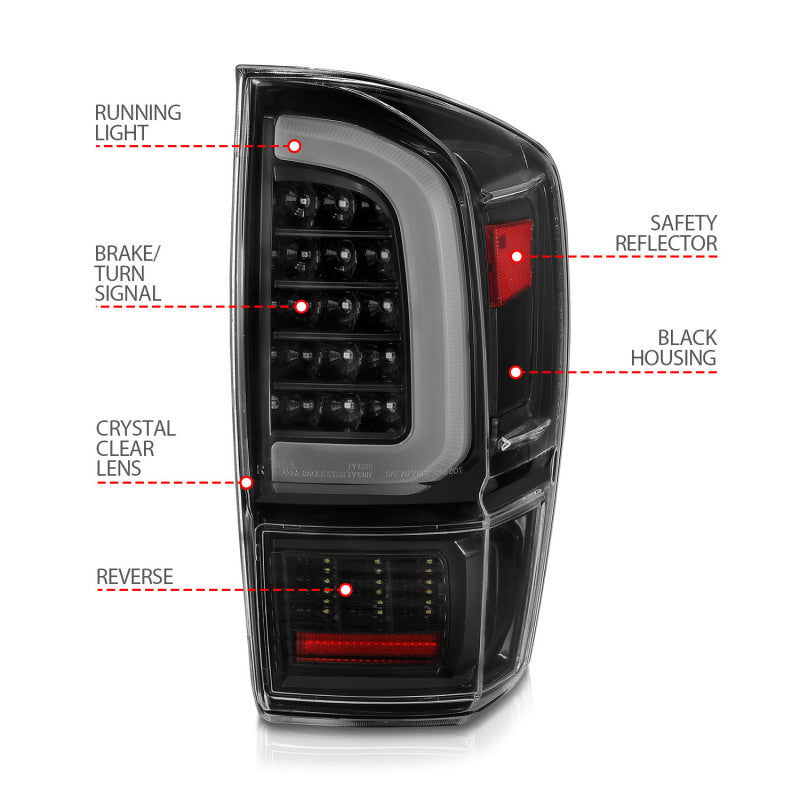 ANZO 16-21 Toyota Tacoma LED Tail Lights - w/ Light Bar Sequential Black Housing & Clear Lens 311400 311400 User 3