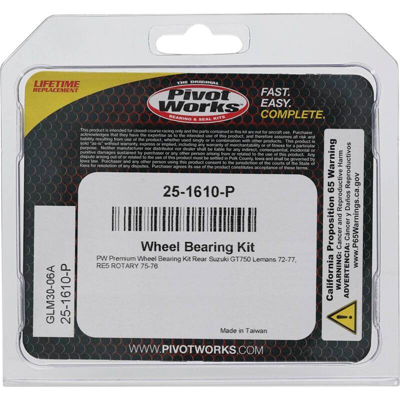 Pivot Works Suzuki Wheel Bearing Kit Premium Bearings 25-1610-P 25-1610-P Photo - Primary