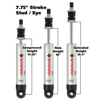 Ridetech HQ Series Shock Absorber Single Adjustable 7.55in Stroke Eye/Stud Mounting 11.55in x 19.1in 22189845 22189845 Photo - Primary