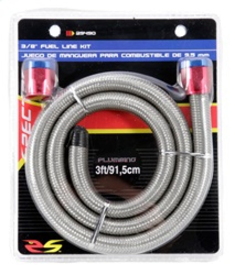 Spectre Stainless Steel Flex Fuel Line 3/8in. ID - 3ft. w/Clamps Red/Blue 29490 29490 Photo - in package