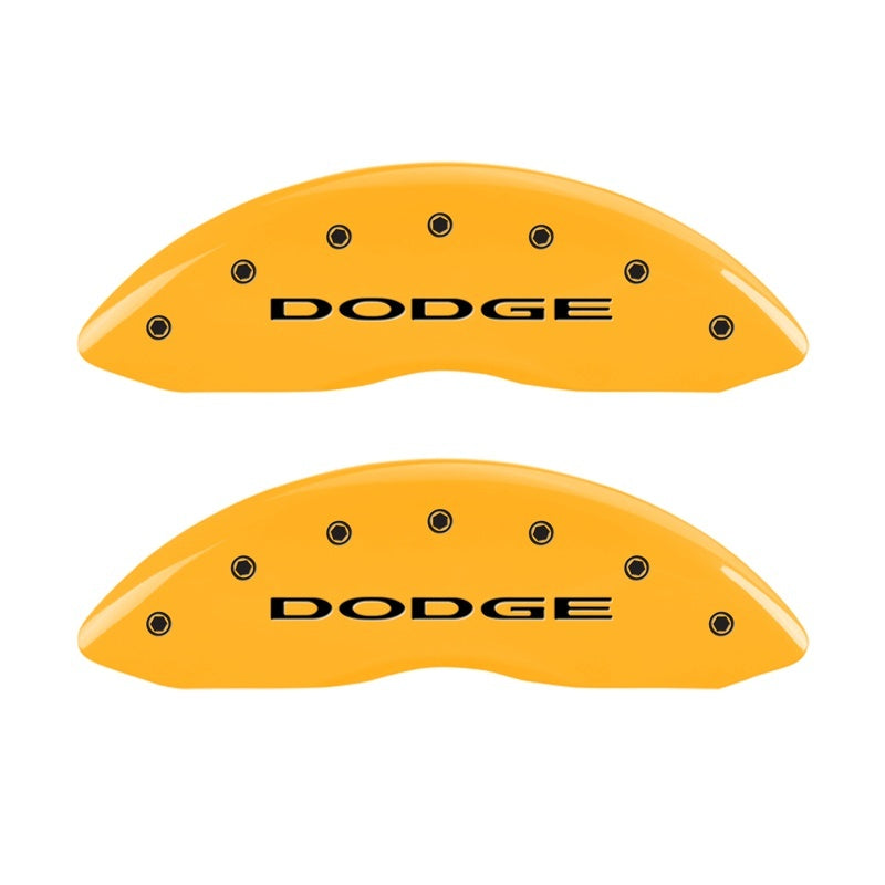 MGP Front set 2 Caliper Covers Engraved Front With out stripes/Dodge Yellow finish black ch 12002FDD4YL 12002FDD4YL Photo - Primary