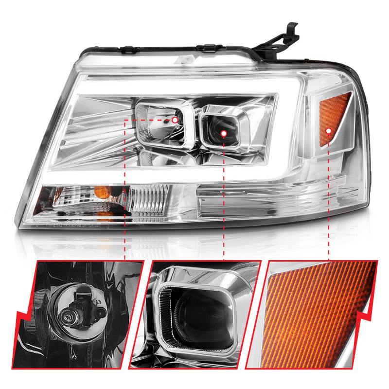 ANZO 2004-2008 Ford  F-150 Projector Headlights w/ Light Bar Chrome Housing 111542 111542 Photo - Unmounted