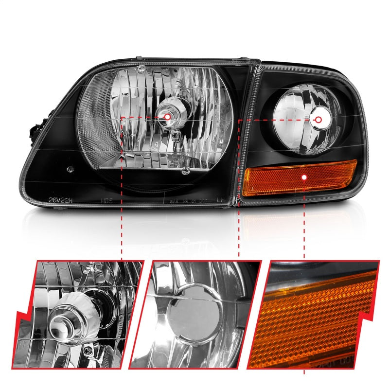 ANZO 1997-2003 Ford F150 Crystal Headlight Black w/ Parking Light 111460 111460 Photo - Unmounted