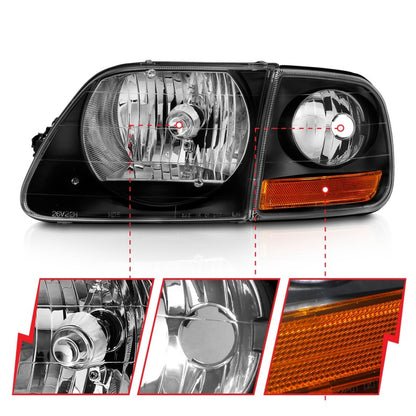 ANZO 1997-2003 Ford F150 Crystal Headlight Black w/ Parking Light 111460 111460 Photo - Unmounted