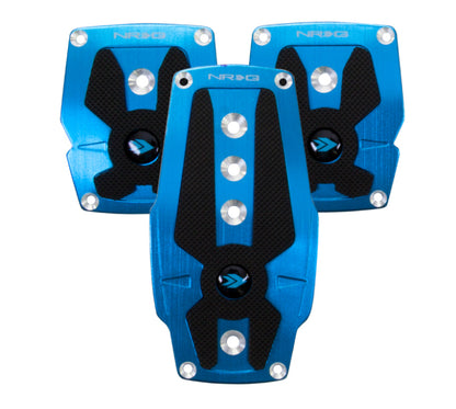 NRG Brushed Blue Aluminum Sport Pedal w/ Black Rubber Inserts MT PDL-200BL Photo - Primary