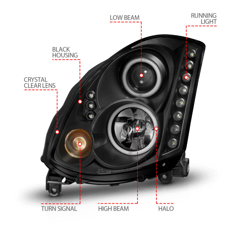 Anzo 2003-2007 Infiniti G35 Projector Headlights w/ Halo Black (CCFL) (HID 121363 User 5