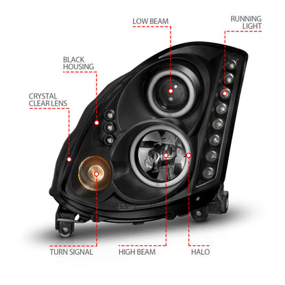 Anzo 2003-2007 Infiniti G35 Projector Headlights w/ Halo Black (CCFL) (HID 121363 User 5