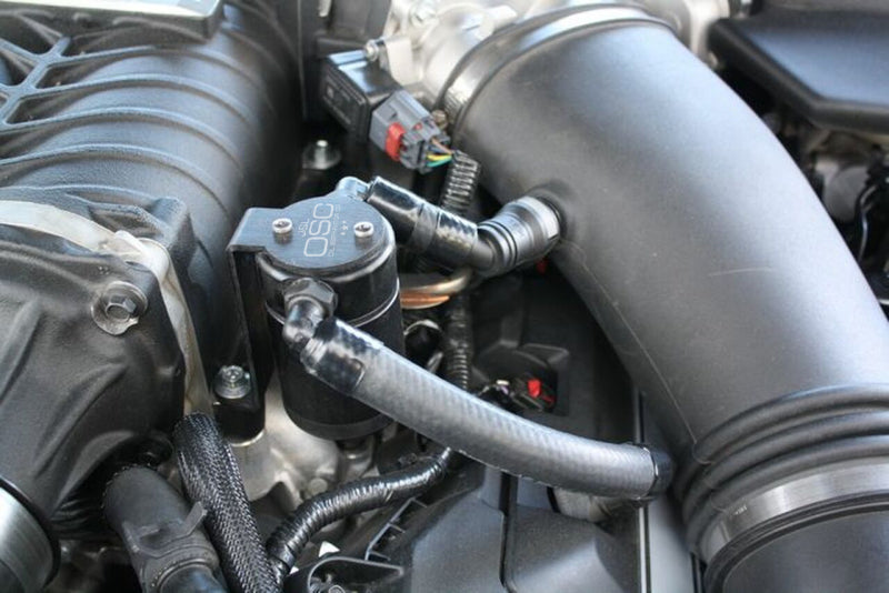 J&L 11-17 Ford Mustang GT (w/Roush/VMP Supercharger) Driver Side Oil Separator 3.0 - Black Anodized 3020D-B 3020D-B Photo - Primary