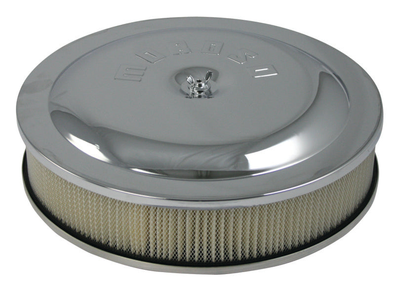 Moroso Air Cleaner Kit, 14 In. X 3 In., Aluminum, Raised Btm, Chrome 65913 Photo - Primary