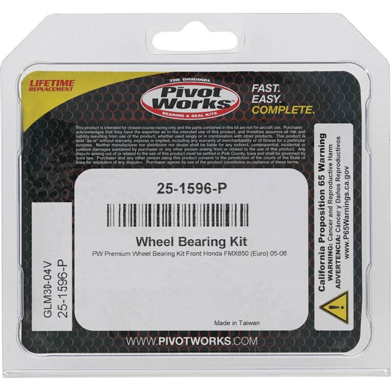 Pivot Works Honda Wheel Bearing Kit Premium Bearings 25-1596-P 25-1596-P Photo - Primary