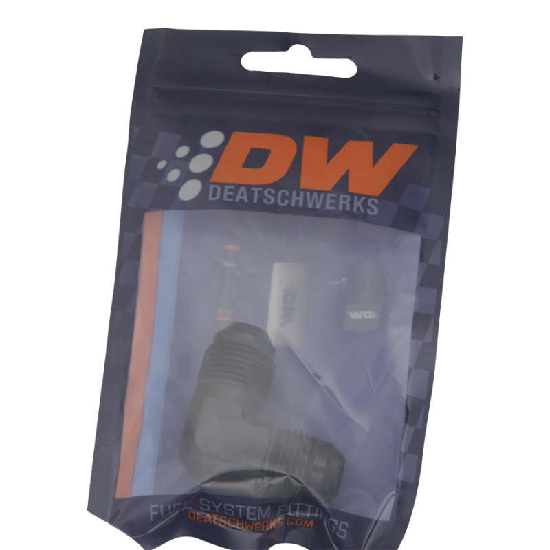 DeatschWerks 8AN Male Flare to 8AN Male Flare 90-Degree Fitting - Anodized Matte Black 6-02-0208-B 6-02-0208-B Photo - lifestyle view