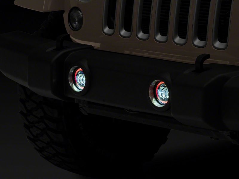Raxiom 07-18 Jeep Wrangler JK Axial Series 4-In LED Fog Lights w/ RGB Halo J143371 J143371 Photo - Close Up