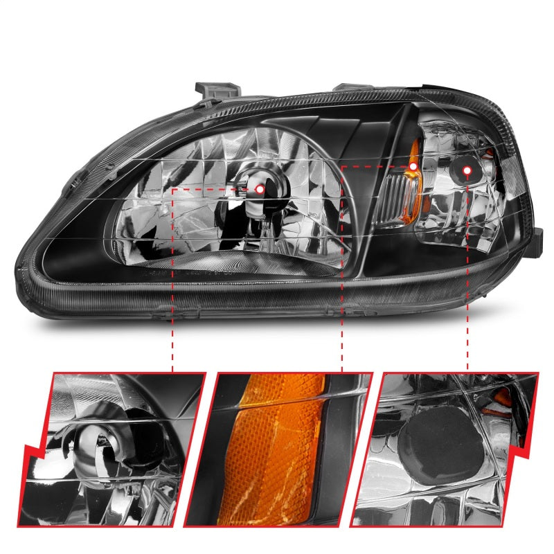 Anzo 1999-2000 Honda Civic Crystal Headlights Black 121070 Photo - Unmounted