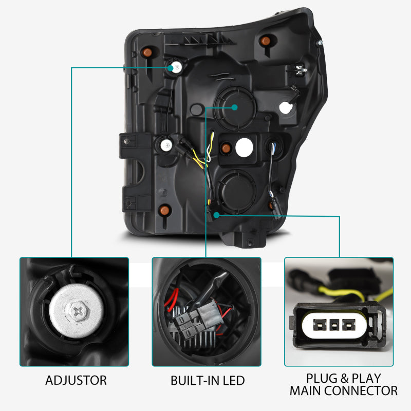 AlphaRex 11-16 Ford F-350 SD LUXX LED Proj Headlights Plank Style Alpha Blk w/Activ Light/Seq Signal 880143 880143 User 3