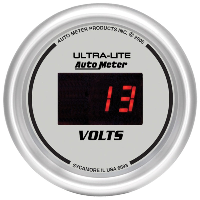Autometer Gauge, Voltmeter, 2 1/16, 18v, Digital, Silver Dial W/ Red Led 6593 Photo - Primary