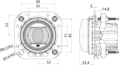 Hella 90mm L4060 LED High Beam / Driving Lamp Module 011988121 011988121 Technical Drawing