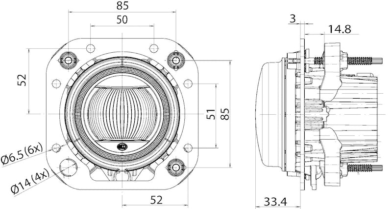 Hella 90mm L4060 LED High Beam / Driving Lamp Module 011988121 011988121 Technical Drawing