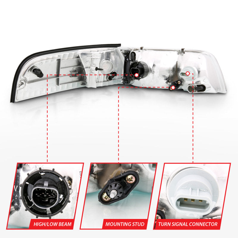 ANZO 1998-2005 Ford Crown Victoria Crystal Headlight Chrome With Bumper Light (OE) 121556 121556 Photo - Unmounted