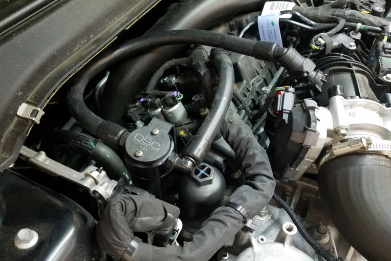 J&L 17-18 Ford Fusion Sport 2.7L Passenger Side Oil Separator 3.0 - Black Anodized 3034P-B 3034P-B Photo - Mounted
