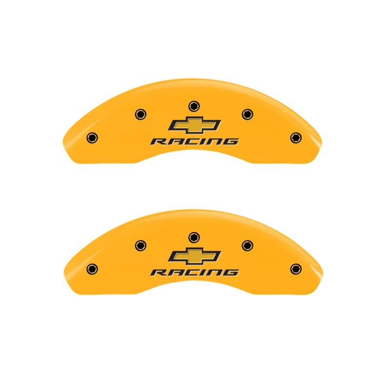 MGP Front set 2 Caliper Covers Engraved Front Chevy racing Yellow finish black ch 14213FBRCYL 14213FBRCYL Photo - Primary