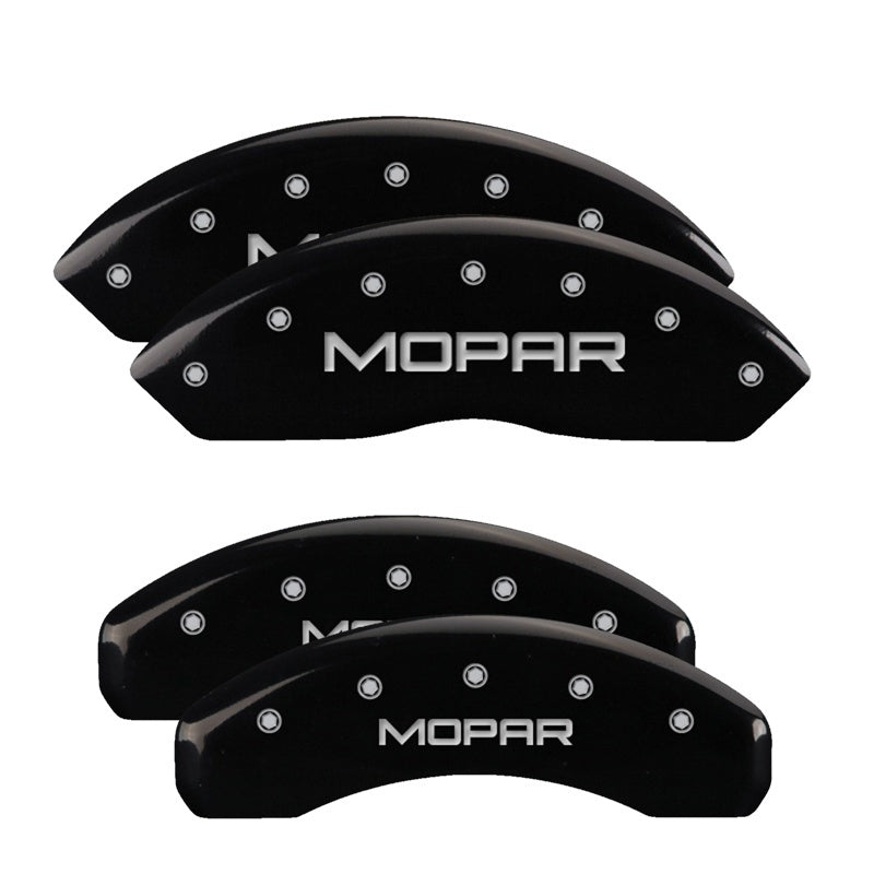 MGP 4 Caliper Covers Engraved Front & Rear MOPAR Black finish silver ch 32021SMOPBK 32021SMOPBK Photo - Primary