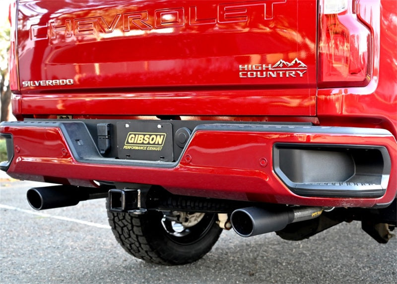 Gibson 20-21 Chevy Silverado 6.6L 2.5in Cat-Back Dual Split Exhaust System Stainless - Black Elite 65713B 65713B Photo - Mounted