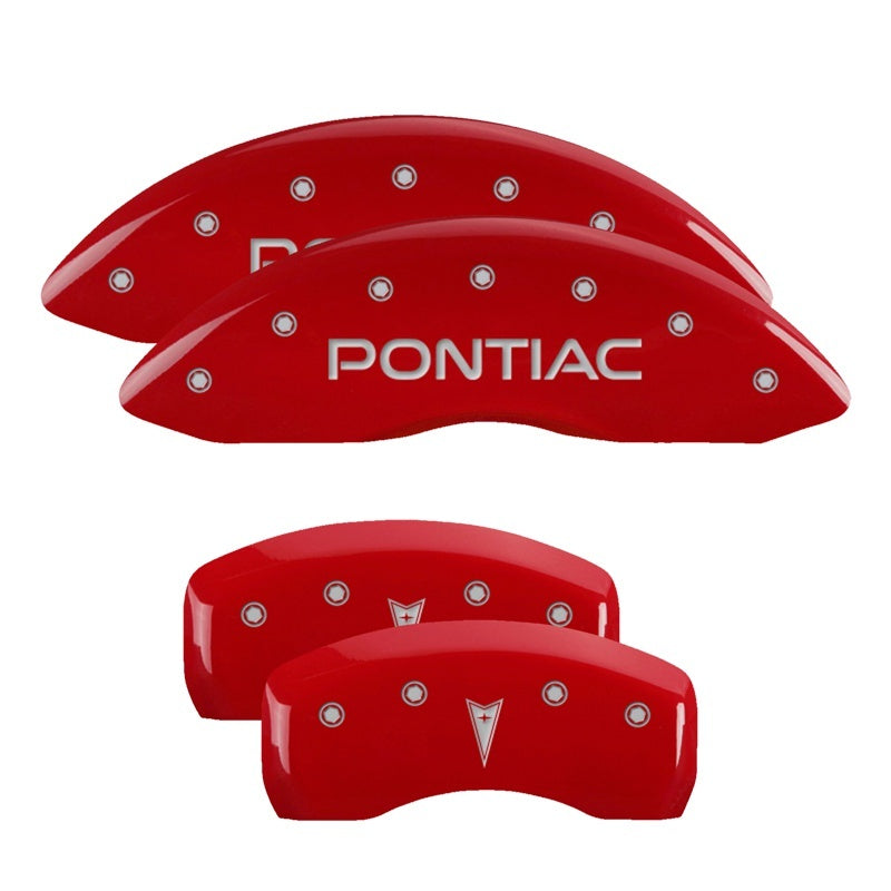 MGP 4 Caliper Covers Engraved Front Pontiac Rear Arrow Red Finish Silver Char 04 Pontiac Bonneville 18031SPONRD 18031SPONRD Photo - Primary