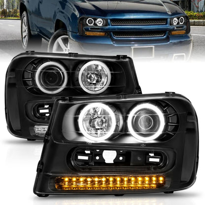 Anzo 2002-2009 Chevrolet Trailblazer Projector Headlights w/ Halo Black 111127 Photo - Primary