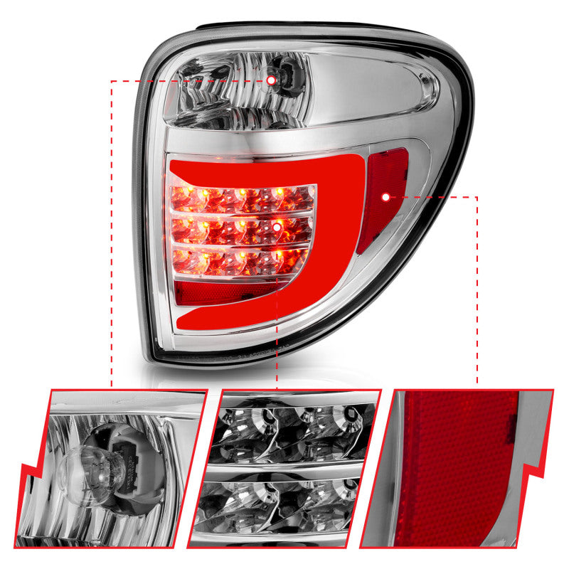 ANZO 2004-2007 Dodge Grand Caravan LED Tail Lights w/ Light Bar Chrome Housing Clear Lens 311367 311367 Photo - Unmounted
