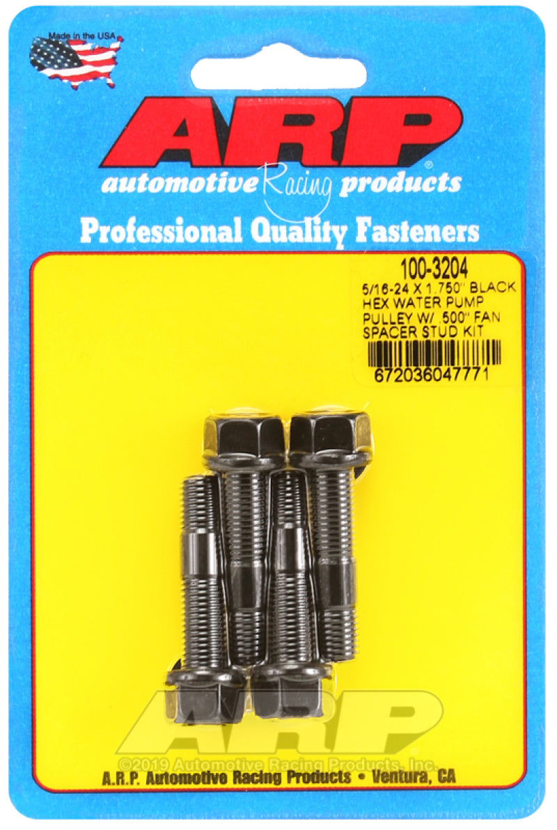 ARP 5/16-24 X 1.750 Black Hex Sater Pump Pulley w/ .500" Fan Spacer Stud 100-3204 User 1