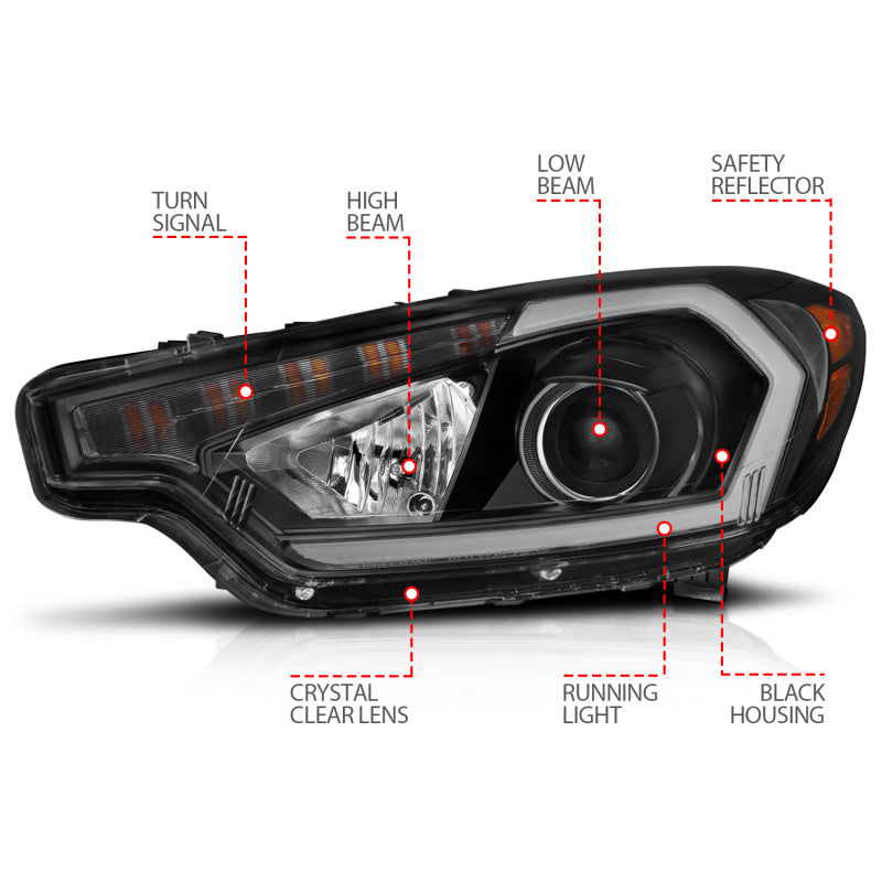ANZO 2014-2016 Kia Forte Projector Headlights w/ Light Bar Black Housing w/ DRL 121562 121562 User 3