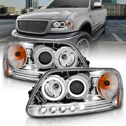 Anzo 1997.5-2003 Ford F-150 Projector Headlights w/ Halo and LED Chrome 1pc 111032 Photo - Primary