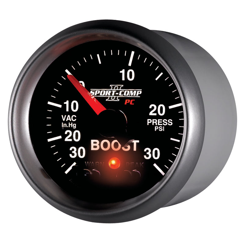 Autometer Gauge, Vac/Boost, 2 1/16", 30inHg-30psi, Stepper Motor w/Peak & Warn, 3677 User 3