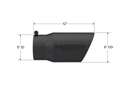 MBRP Universal Tip 6in O.D. Angled Rolled End 5 inlet 12 length T5075BLK Photo - Close Up