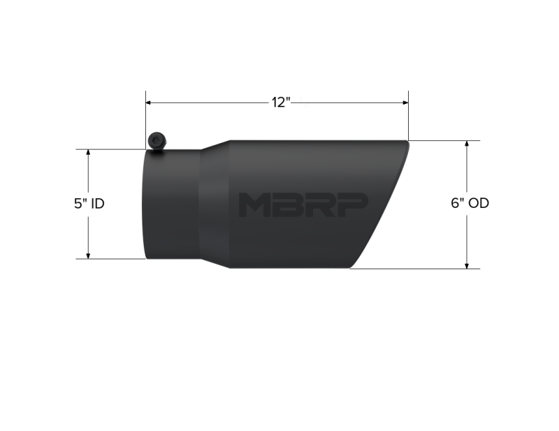 MBRP Universal Tip 6in O.D. Angled Rolled End 5 inlet 12 length T5075BLK Photo - Close Up