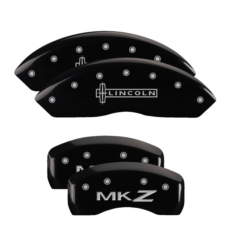 MGP 4 Caliper Covers Engraved Front Lincoln Engraved Rear MKZ Black finish silver ch 36018SLCZBK 36018SLCZBK Photo - Primary
