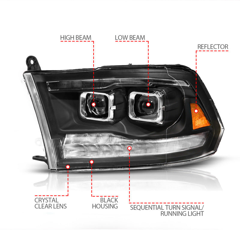 ANZO 09-19 Dodge RAM 1500 / 10-18 2500/3500 LED Proj Headlights SeqSig Black - Pair 111626A 111626A User 1
