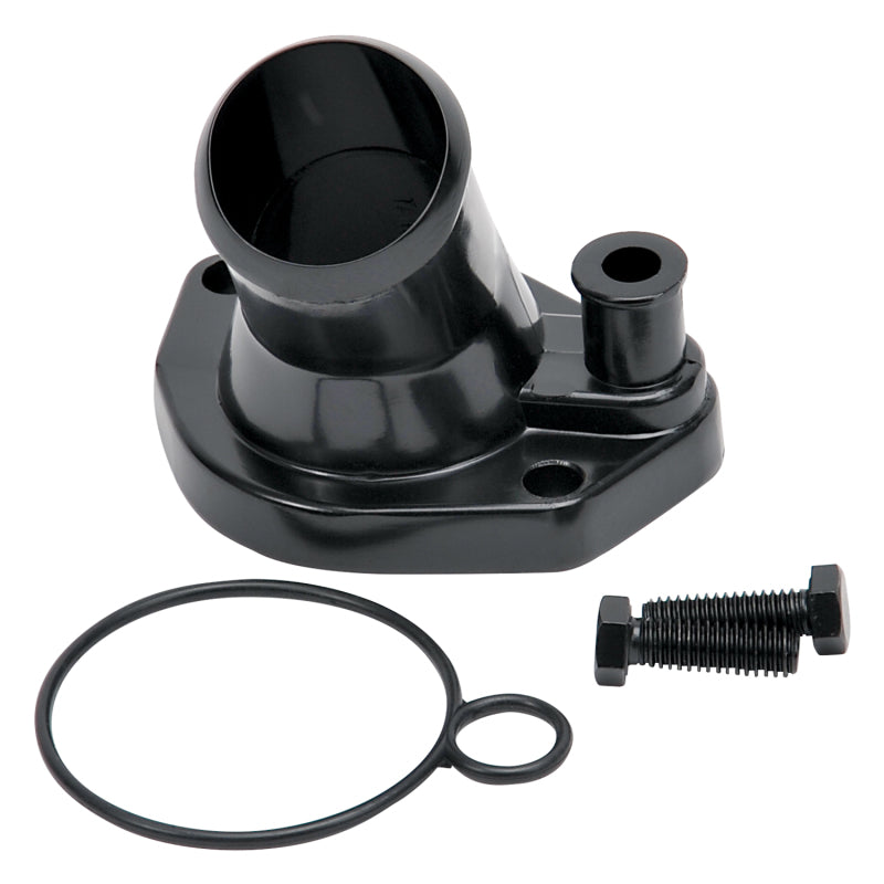 Edelbrock 15 Deg. Aluminum Waterneck for Small-Block Ford V8 Black Finish 48143 Photo - Primary