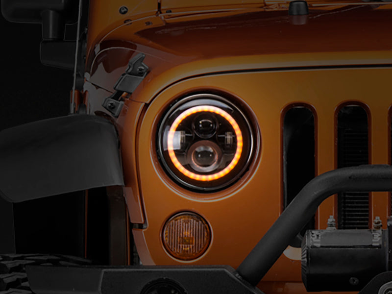 Raxiom 97-18 Jeep Wrangler TJ/JK Axial Halo Headlights w/ DRL Amber Signals- Blk Hsng (Clear Lens) J108037 J108037 Photo - Close Up