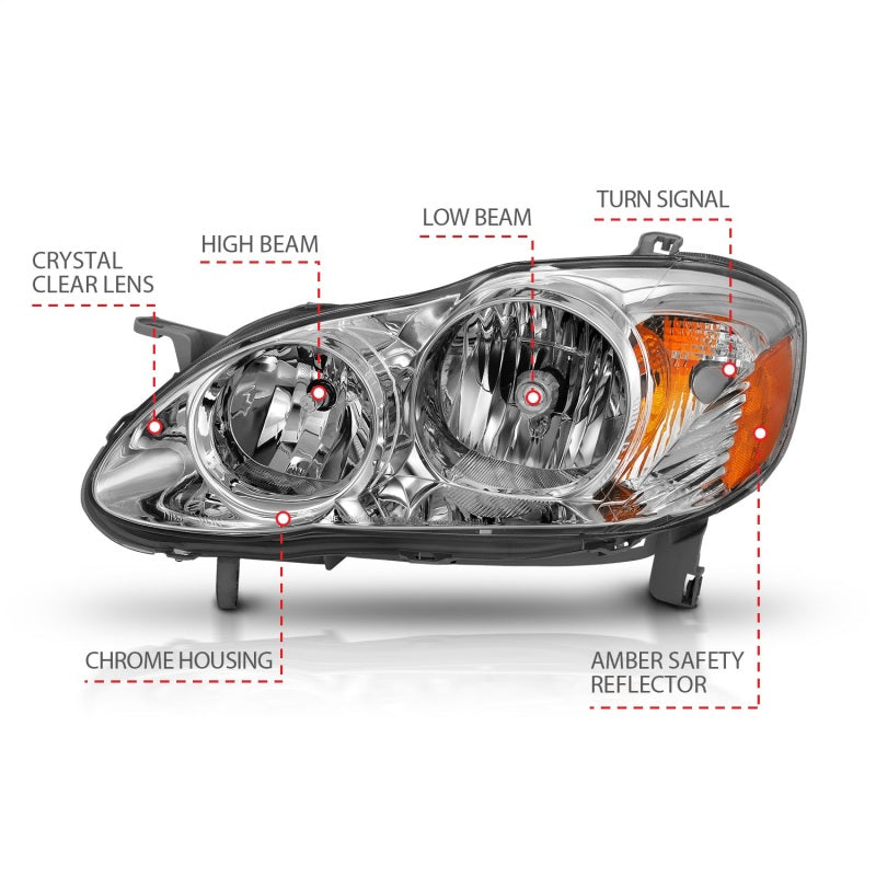 ANZO 2005-2008 Toyota Corolla Crystal Headlight Chrome Amber 121540 121540 Photo - Unmounted