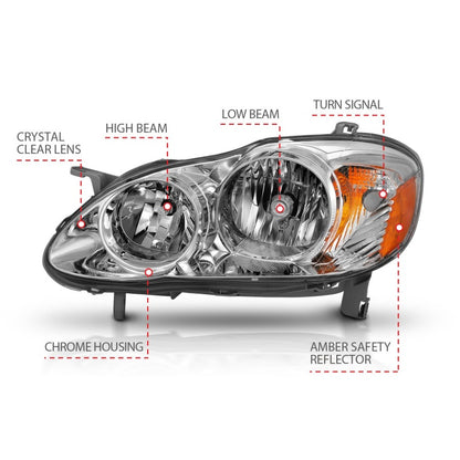 ANZO 2005-2008 Toyota Corolla Crystal Headlight Chrome Amber 121540 121540 Photo - Unmounted
