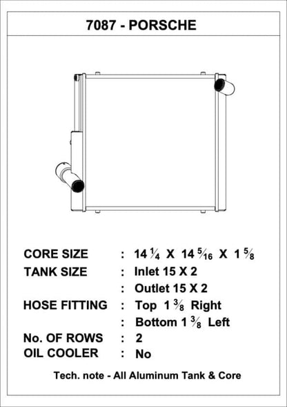 CSF Porsche 991.2 Carrera/GT3/RS/R 991 GT2/RS 718 Boxster/ Cayman/ GT4 Aluminum Side Radiator- Right 7087 7087 Technical Drawing