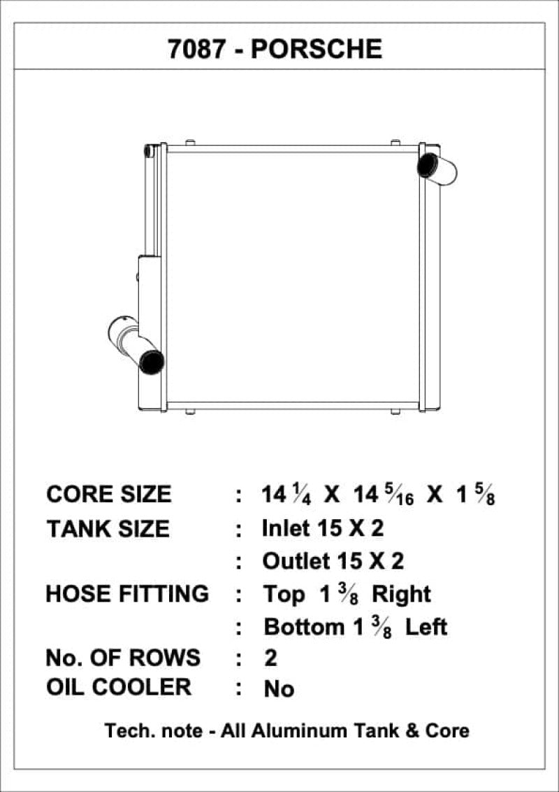 CSF Porsche 991.2 Carrera/GT3/RS/R 991 GT2/RS 718 Boxster/ Cayman/ GT4 Aluminum Side Radiator- Right 7087 7087 Technical Drawing