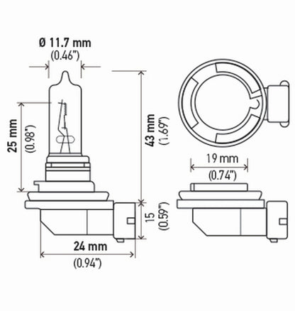 Hella Bulb H9 12V 65W Pgj195 T4 Sb H9SB H9SB Technical Drawing