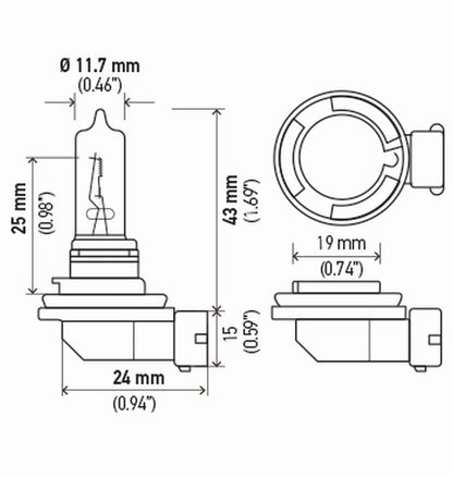 Hella Bulb H9 12V 65W Pgj195 T4 Sb H9SB H9SB Technical Drawing