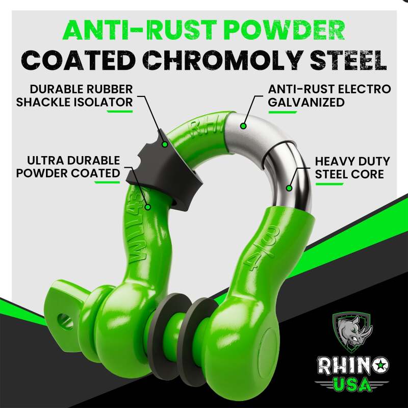 Rhino USA 3/4In D-Ring Shackle Set (2-Pack)(Green) RNO-GRN-SHACKLES RNO-GRN-SHACKLES User 2