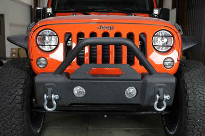 Fishbone Offroad 07-18 Jeep Wrangler JK Stubby Bumper W/Tube Guard - Black Texured Powdercoated FB22001 FB22001 Photo - lifestyle view